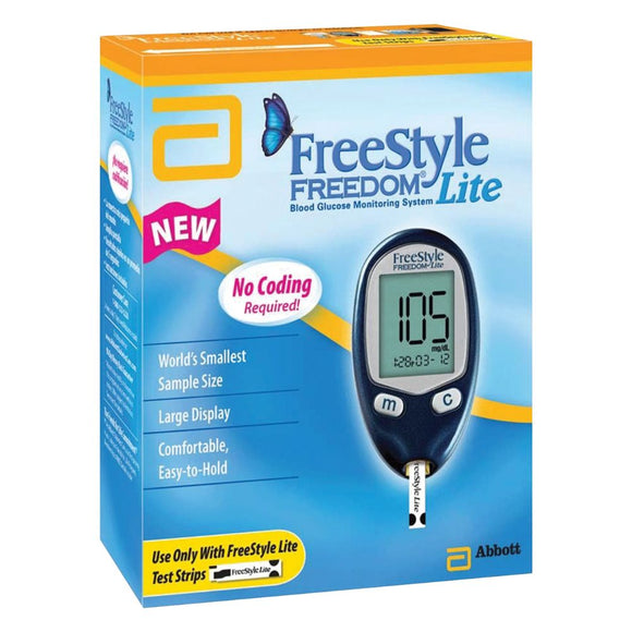 Abbott Diabetes Care FreeStyle Freedom Lite Blood Glucose Meter, Sugar Level Monitoring System with Quick 5-Second Results, No Coding, 70914