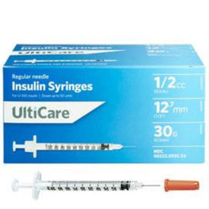 Ultimed UltiCare 30G (0.30mm) 1/2in (12.7mm) 1/2cc (0.5mL) U100 Insulin Syringes