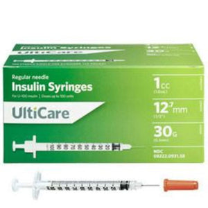 Ultimed UltiCare 30G (0.30mm) 1/2in (12.7mm) 1cc (1mL) U100 Insulin Syringes