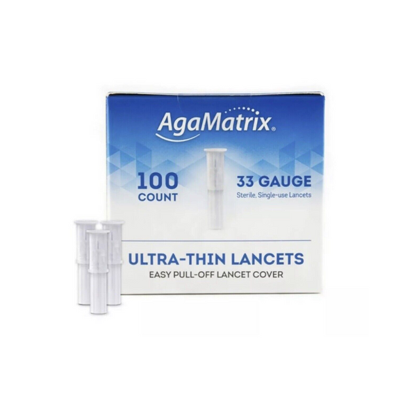 AgaMatrix 33G (0.20mm) WaveSense iTest Ultra-thin Lancets, 33 Gauge, Sterile, Box of 100