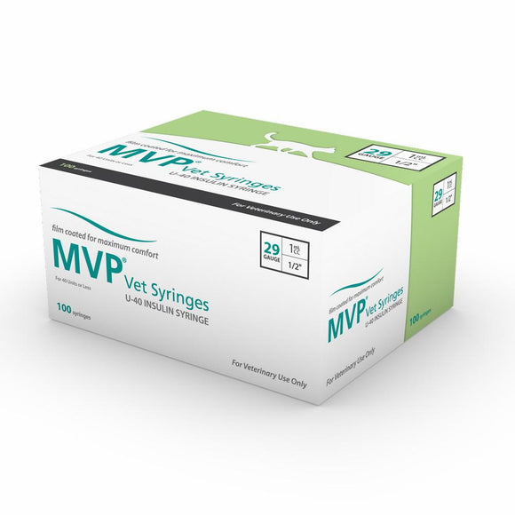 MHC MVP Vet 29G (0.33mm) 1/2in (12.7mm) 1cc (1mL) Box of 100 U-40 Insulin Syringes