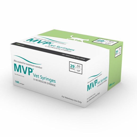 MHC MVP Vet 29G (0.33mm) 1/2in (12.7mm) 1/2cc (0.5mL) Box of 100 U-40 Insulin Syringes