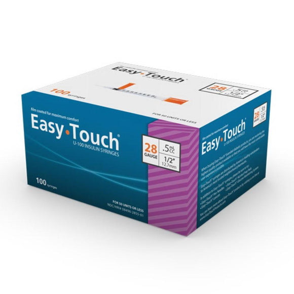 MHC EasyTouch 28G (0.36mm) 1/2in (12.7mm) 1/2cc (0.5mL) U100 Insulin Syringes