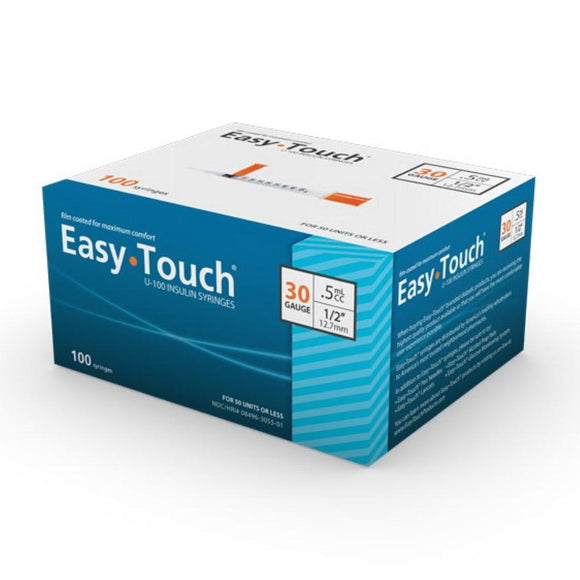 MHC EasyTouch 30G (0.30mm) 1/2in (12.7mm) 1/2cc (0.5mL) U100 Insulin Syringes